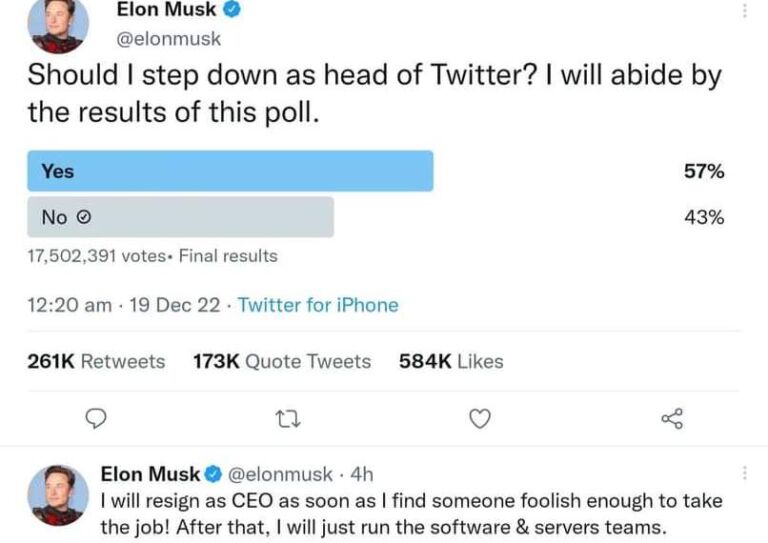 Elon Musk Promise to Step Down as Twitter CEO as Soon as He Finds a Suitable Replacement