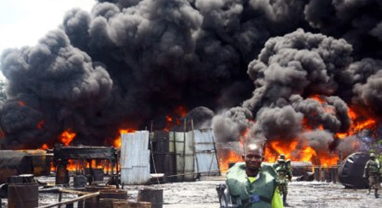 Troops destroys illegal refinery as crude oil thieves flee in Delta