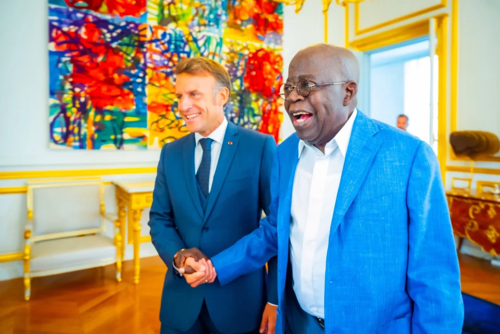 Tinubu-in-a-warm-exchange-with-Macron-at-the-Elysee-Palace-in-Paris.-2